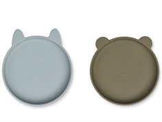 Liewood blue fog/khaki mix silicone plate Olivia (2-pack)